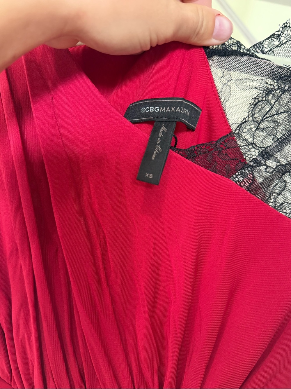 BCBGMaxAzria Fuchsia One-Shoulder Gown with Black Lace - Picture 3 of 4